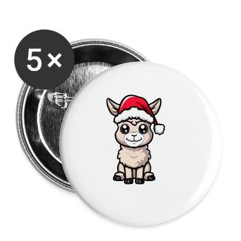 Alpaka Llama Weihnachten - Buttons groß 56 mm (5er Pack) - Weiß - Vorne