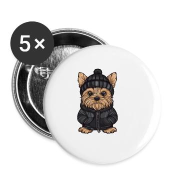 Yorkshire Terrier Hund Winter - Buttons groß 56 mm (5er Pack) - Weiß - Vorne