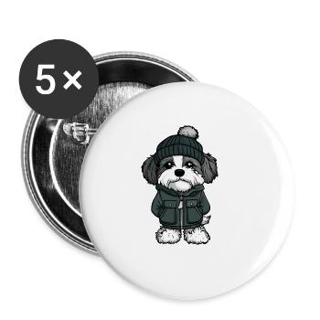 Chien Havanais Hiver - Lot de 5 grands badges (56 mm) - blanc - Devant