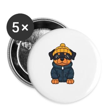 Rottweiler Hund Winter - Buttons groß 56 mm (5er Pack) - Weiß - Vorne
