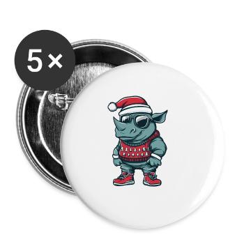 Nashorn Weihnachten X-Mas - Buttons groß 56 mm (5er Pack) - Weiß - Vorne