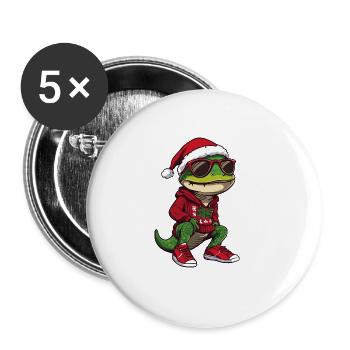 Noël Lizard Gecko Noël - Lot de 5 grands badges (56 mm) - blanc - Devant