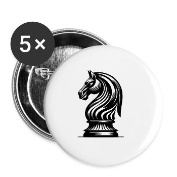 Schach Pferd Skizze Springer Figur Zeichnung - Buttons groß 56 mm (5er Pack) - Weiß - Vorne