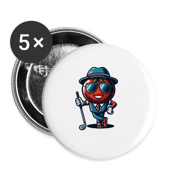 Funny golf tomato in a cool suit with - Buttons large 2.2''/56 mm (5-pack) - white - Front
