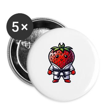 Karate Erdbeere Lustig für Alle Altersgruppen - Buttons groß 56 mm (5er Pack) - Weiß - Vorne