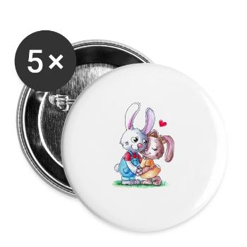 Couple de lapin de Pâques dessin animé mignon - Lot de 5 grands badges (56 mm) - blanc - Devant