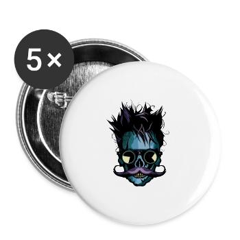 tete de mort hipster moustachu skull crane moustac - Lot de 5 grands badges (56 mm) - blanc - Devant