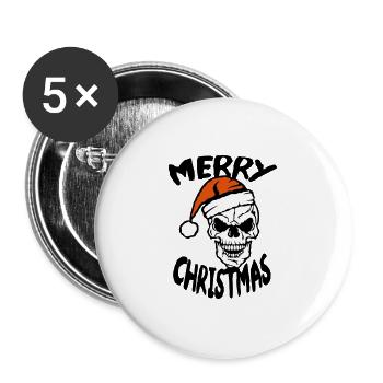 merry christmas tete mort bonnet noel pere - Lot de 5 grands badges (56 mm) - blanc - Devant