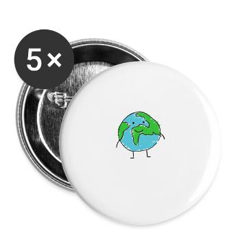 Welt - Zeichnung - Buttons groß 56 mm (5er Pack) - Weiß - Vorne