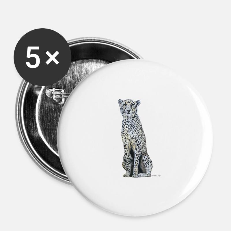 Gepard / Cheetah - Buttons groß 56 mm (5er Pack) - Weiß