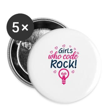 girls who code rock 01 - Buttons large 2.2''/56 mm (5-pack) - white - Front