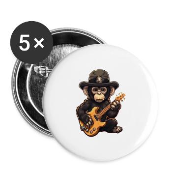 Affe Schimpanse spielt Acousitc Rock Gitarre - Buttons groß 56 mm (5er Pack) - Weiß - Vorne