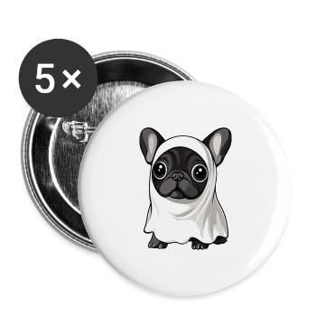 Buldog Français Chien Halloween Fantôme - Lot de 5 grands badges (56 mm) - blanc - Devant