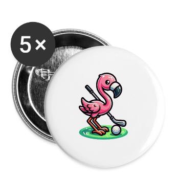 Flamingo Golfspieler - Lustiges Golfdesign - Buttons groß 56 mm (5er Pack) - Weiß - Vorne