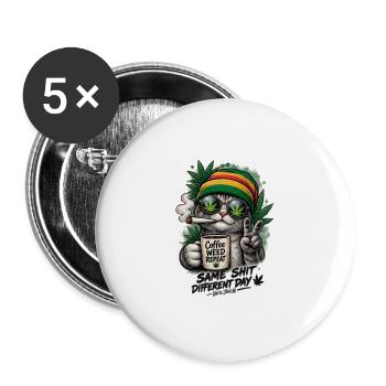 Rasta Katze, Kaffee, Gras, Wiederholung, Wiederholung - Buttons groß 56 mm (5er Pack) - Weiß - Vorne