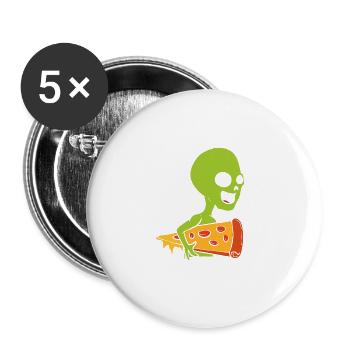 Alien and pizza. Pizza lovers poison - Buttons large 2.2''/56 mm (5-pack) - white - Front