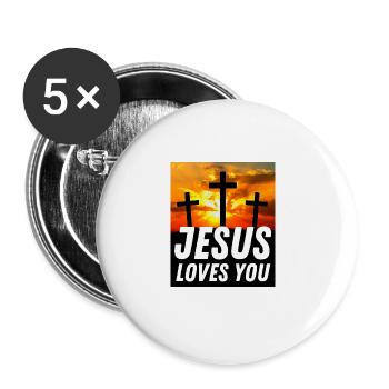 Jésus t’aime - Citation chrétienne - Lot de 5 grands badges (56 mm) - blanc - Devant