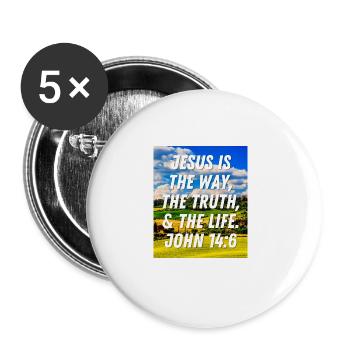 Jean 14:6 Jésus est le chemin de la vérité et de la vie - Lot de 5 grands badges (56 mm) - blanc - Devant