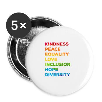 Gentillesse Égalité Amour LGBTQ Arc-en-ciel Fl - Lot de 5 grands badges (56 mm) - blanc - Devant