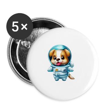 Hunde Astronaut - Buttons groß 56 mm (5er Pack) - Weiß - Vorne
