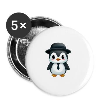Pingouin Gentleman - Lot de 5 grands badges (56 mm) - blanc - Devant
