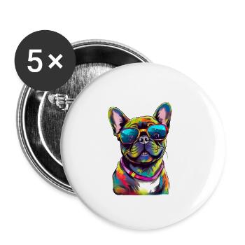 Französische Bulldogge Niedlicher Hund Farbeimer - Buttons groß 56 mm (5er Pack) - Weiß - Vorne