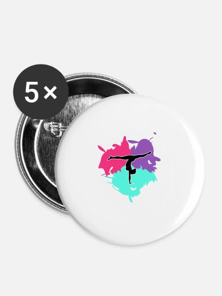 Turnen, Turnerin und Farb Splash - Buttons groß 56 mm (5er Pack) - Weiß