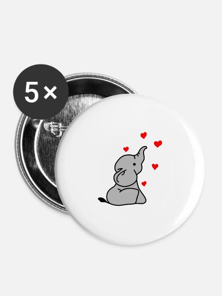 Elefant Herz Liebe - Buttons groß 56 mm (5er Pack) - Weiß