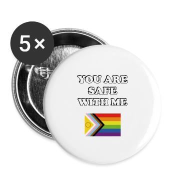Vous êtes en sécurité avec moi Drapeau de progrès de la fierté inclusive - Lot de 5 grands badges (56 mm) - blanc - Devant