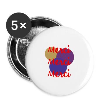 MERCI. MERCI MAÎTRESSE. CADEAU MAÎTRESSE. VACANCES - Lot de 5 grands badges (56 mm) - blanc - Devant