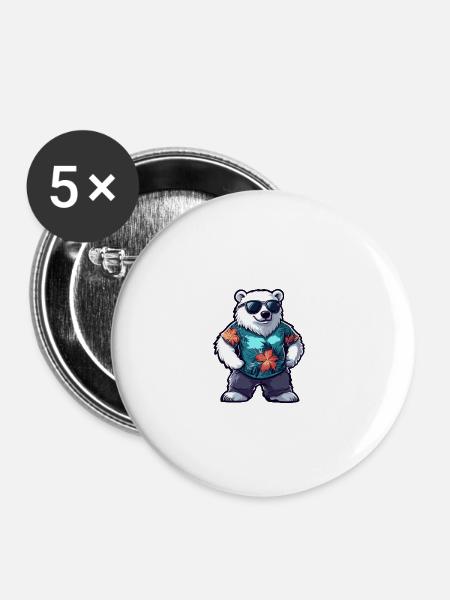 Eisbär Comic Urlaub - Buttons groß 56 mm (5er Pack) - Weiß