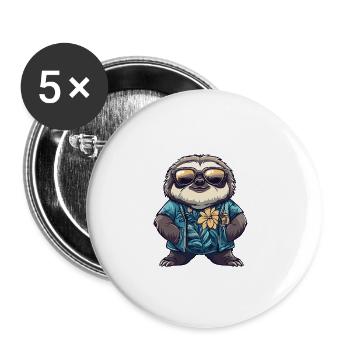 Faultier Comic Urlaub - Buttons groß 56 mm (5er Pack) - Weiß - Vorne