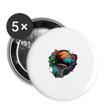 Graffiti de basket-ball coloré - Lot de 5 grands badges (56 mm) - blanc - Devant