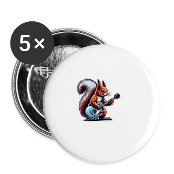 Écureuil jouant de la guitare électrique Rock Music - Lot de 5 grands badges (56 mm) - blanc - Devant