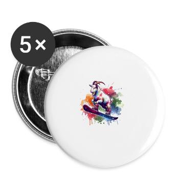 Lustige Ziege Beim Snowboarden Im Winter - Buttons groß 56 mm (5er Pack) - Weiß - Vorne
