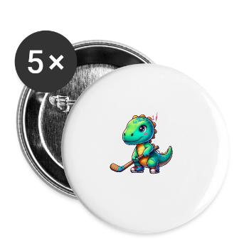 Dinosaure Dino Joueur de hockey sur gazon Team Cool - Lot de 5 grands badges (56 mm) - blanc - Devant