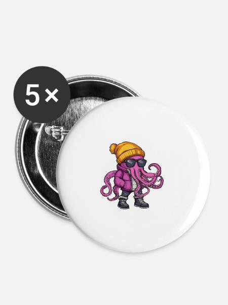 Oktopus Winter - Buttons groß 56 mm (5er Pack) - Weiß