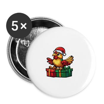Coq Noël Bandes dessinées Cadeaux - Lot de 5 grands badges (56 mm) - blanc - Devant