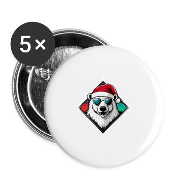 Ours polaire Noël Ours polaire cool - Lot de 5 grands badges (56 mm) - blanc - Devant