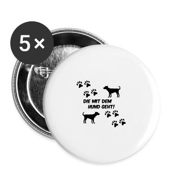 die mit dem hund geht 01 - Buttons groß 56 mm (5er Pack) - Weiß - Vorne