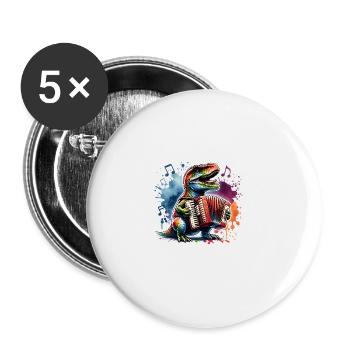 Farbenfroher Dino Akkordeonspieler - Buttons groß 56 mm (5er Pack) - Weiß - Vorne
