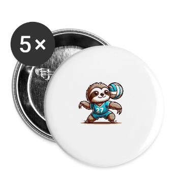 Cooler Faultier Volleyball Spieler - Buttons groß 56 mm (5er Pack) - Weiß - Vorne