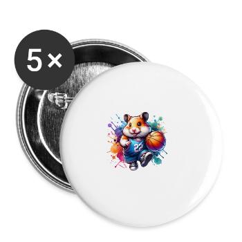 Cooler Basketball Hamster Team Spieler - Buttons groß 56 mm (5er Pack) - Weiß - Vorne