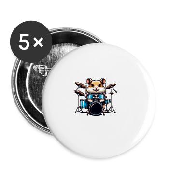 Le batteur de hamster se balance avec des baguettes - Lot de 5 grands badges (56 mm) - blanc - Devant