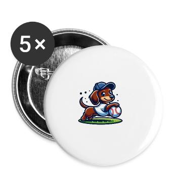 Niedlicher Dackel Baseballspieler Sport - Buttons groß 56 mm (5er Pack) - Weiß - Vorne