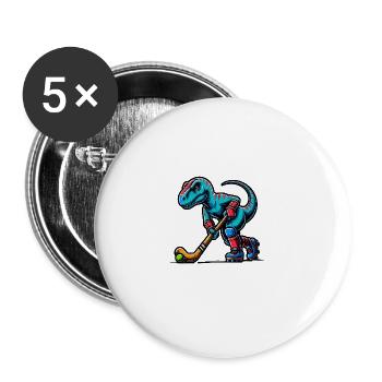 Équipe de joueurs de hockey sur gazon Dinosaur Dino - Lot de 5 grands badges (56 mm) - blanc - Devant