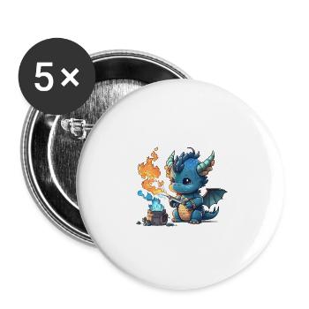 Blauber Baby Drache spielt mit Feuer und Eis! - Buttons groß 56 mm (5er Pack) - Weiß - Vorne