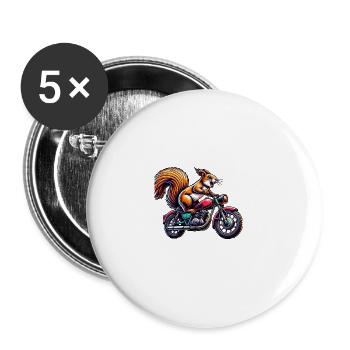 Motorrad Bike Eichhörnchen Nüsse Tierliebhaber - Buttons groß 56 mm (5er Pack) - Weiß - Vorne