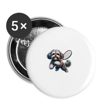 Bolonka Zwetna Joueur de tennis canin - Lot de 5 grands badges (56 mm) - blanc - Devant