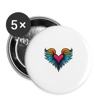 Coeur Ailes Ange Amour - Lot de 5 grands badges (56 mm) - blanc - Devant